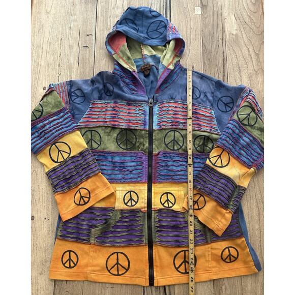 Vtg Y2K Rising International Peace Sign Tie Dye Zip Up Hoodie 2XL Boho Festival - Picture 2 of 6